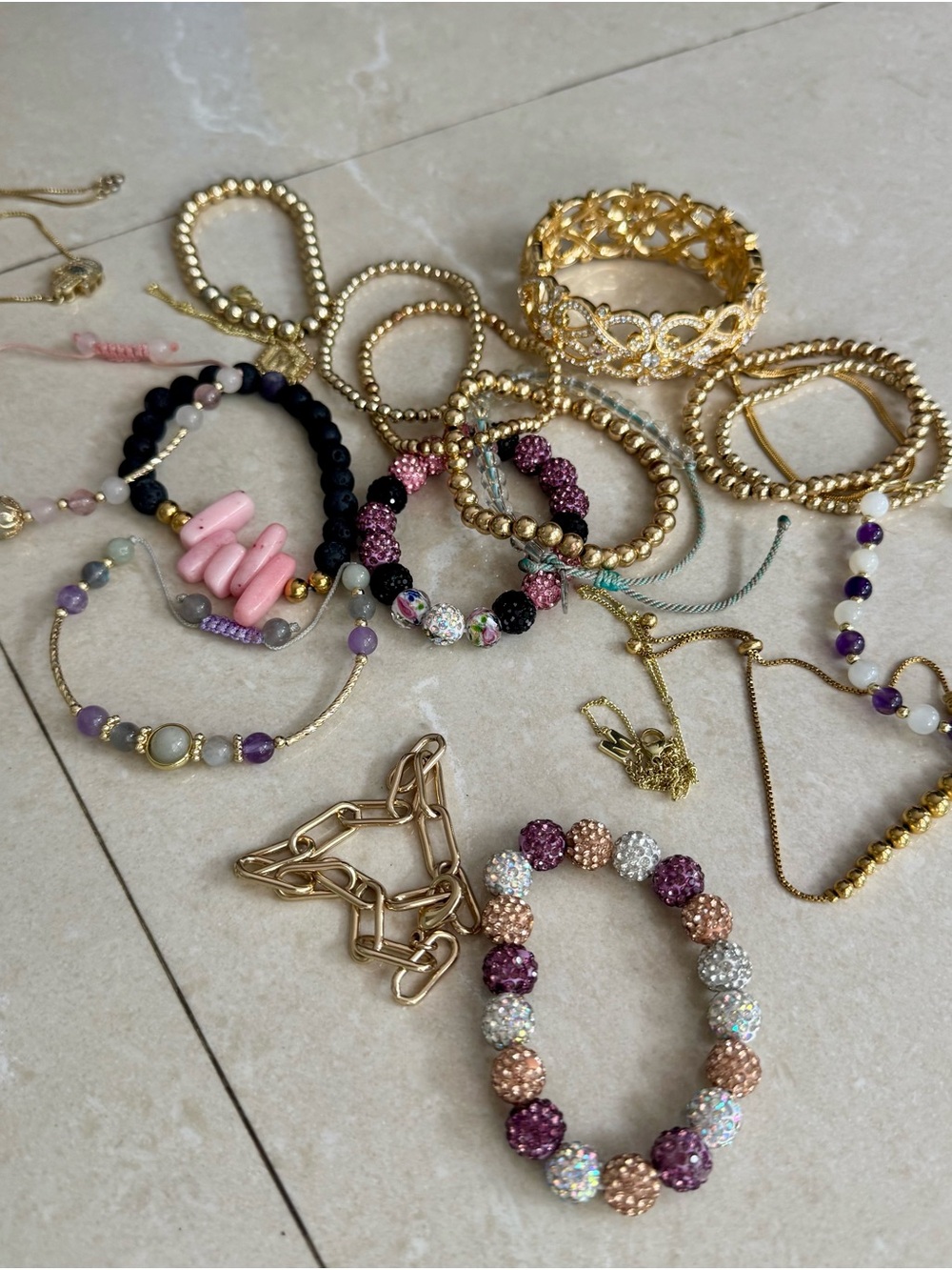 Mixed Gold-Tone and Purple Beaded Women's Bracelet Set